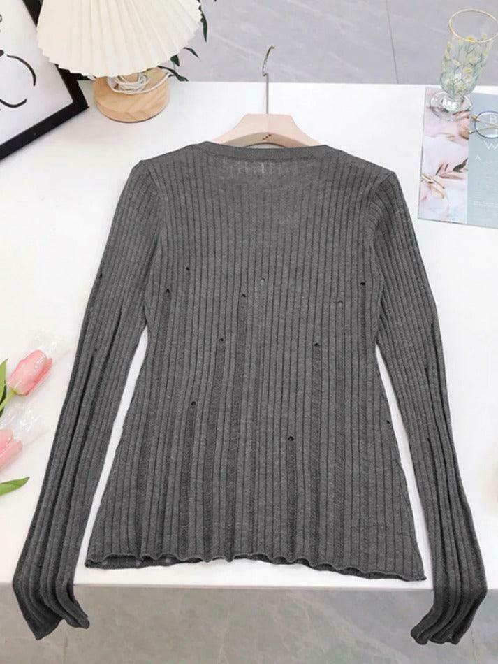 Coquette Aesthetic V-Neck Slim Cutout Long Sleeve Knit Sweater Coquette Aesthetic V-Neck Slim Cutout Long Sleeve Knit Sweater