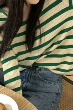 Coquette Aesthetic V-Neck Stripe Knit Sweater - Y2K Fashion Women's Clothing