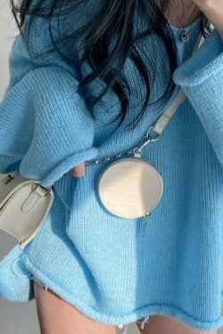 Coquette Aesthetic V-Neck Sweater: Y2K Fashion Loose Fit with Rolled Hem Detail