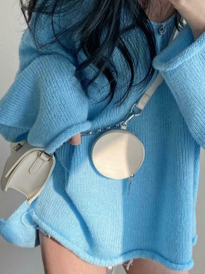 Coquette Aesthetic V-Neck Sweater: Y2K Fashion Loose Fit with Rolled Hem Detail Coquette Aesthetic V-Neck Sweater: Y2K Fashion Loose Fit with Rolled Hem Detail