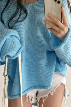 Coquette Aesthetic V-Neck Sweater: Y2K Fashion Loose Fit with Rolled Hem Detail