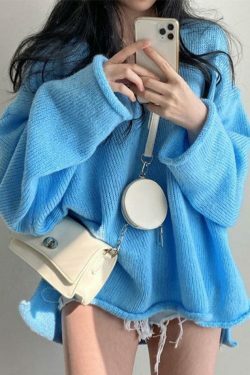 Coquette Aesthetic V-Neck Sweater: Y2K Fashion Loose Fit with Rolled Hem Detail