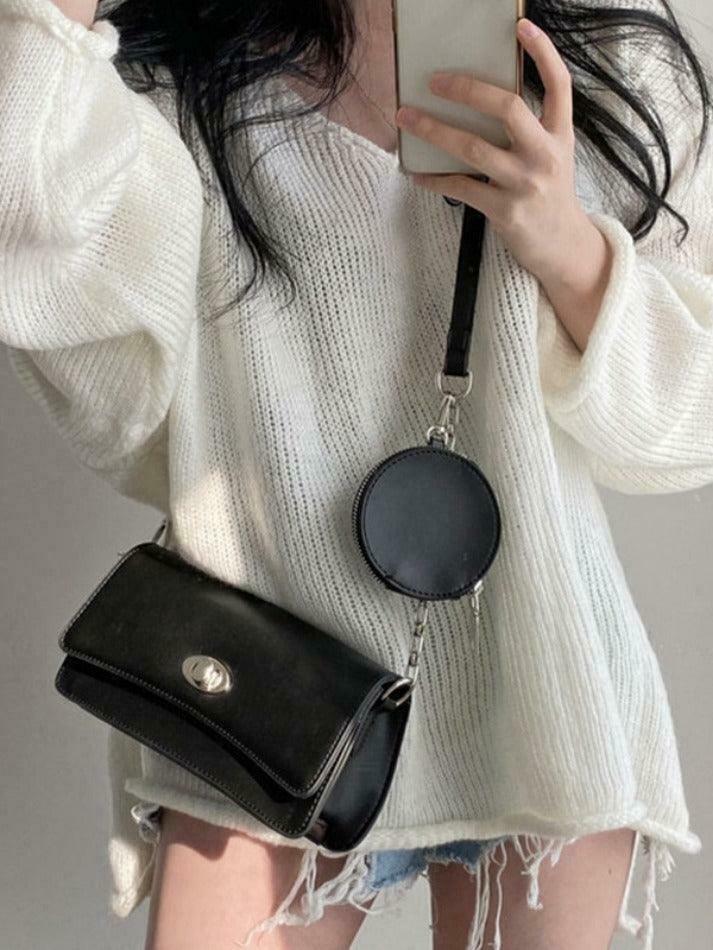 Coquette Aesthetic V-Neck Sweater: Y2K Fashion Loose Fit with Rolled Hem Detail Coquette Aesthetic V-Neck Sweater: Y2K Fashion Loose Fit with Rolled Hem Detail