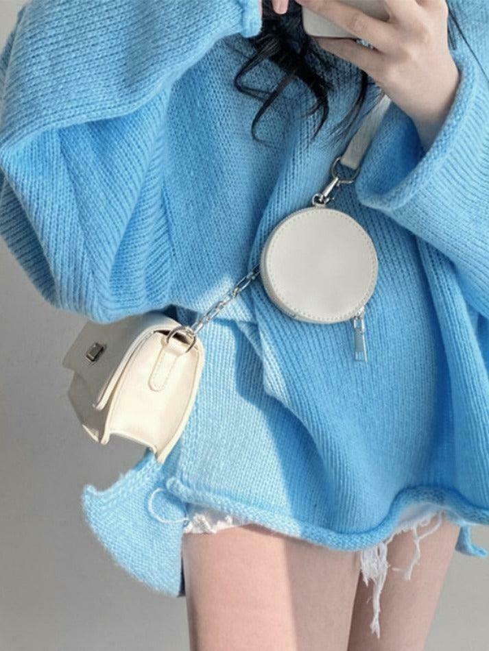 Coquette Aesthetic V-Neck Sweater: Y2K Fashion Loose Fit with Rolled Hem Detail Coquette Aesthetic V-Neck Sweater: Y2K Fashion Loose Fit with Rolled Hem Detail