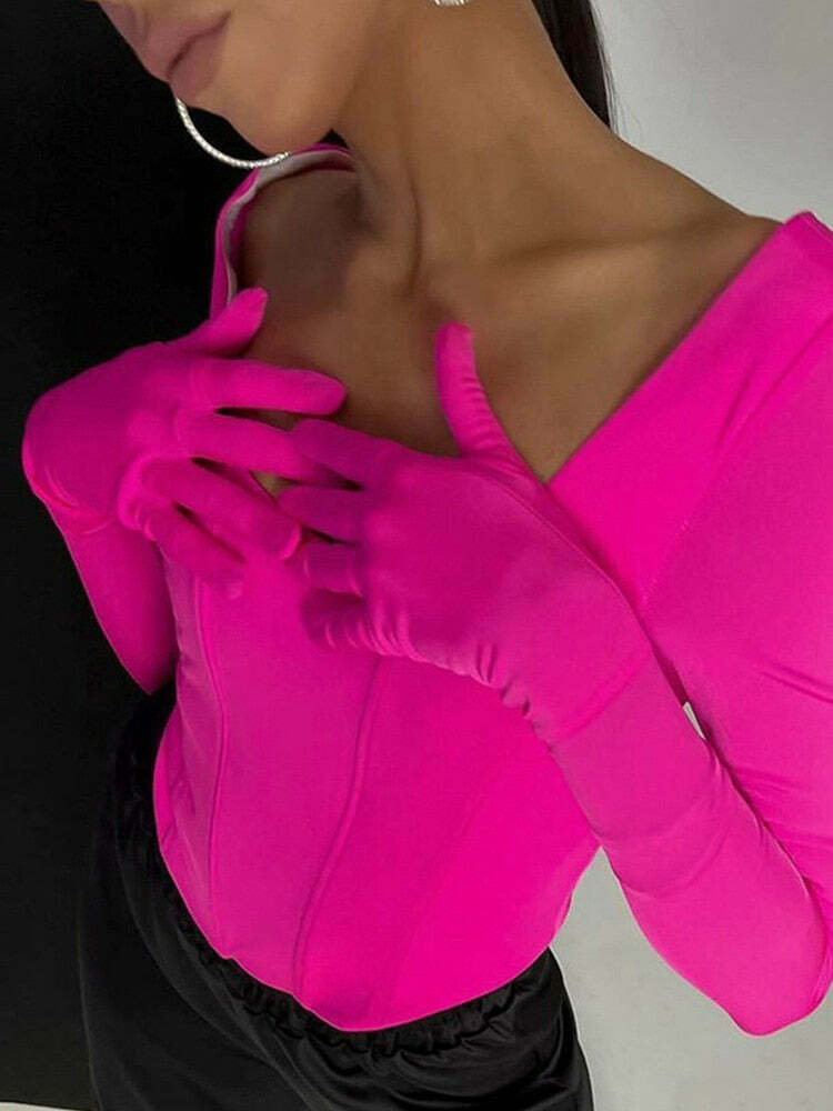 Coquette Aesthetic Vera Long Sleeve Gloves T-Shirt - Y2K Fashion Women's Top