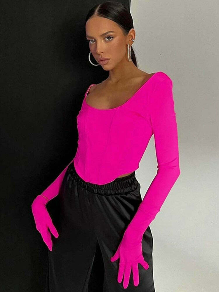 Coquette Aesthetic Vera Long Sleeve Gloves T-Shirt - Y2K Fashion Women's Top