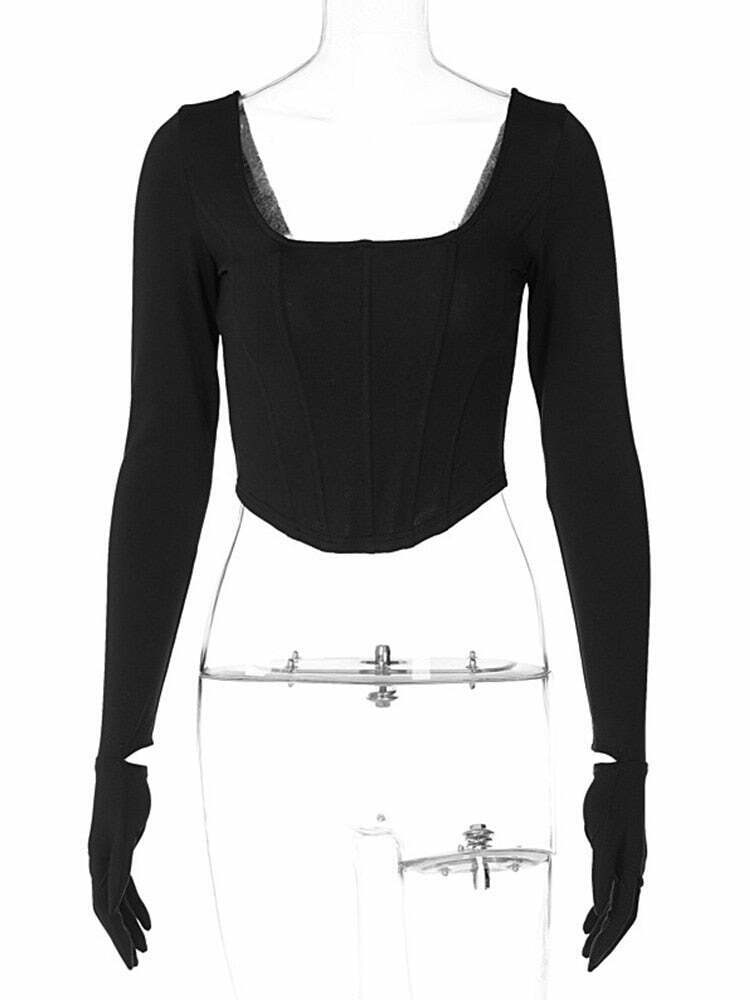 Coquette Aesthetic Vera Long Sleeve Gloves T-Shirt - Y2K Fashion Women's Top