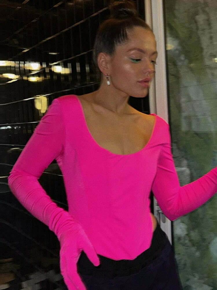 Coquette Aesthetic Vera Long Sleeve Gloves T-Shirt - Y2K Fashion Women's Top