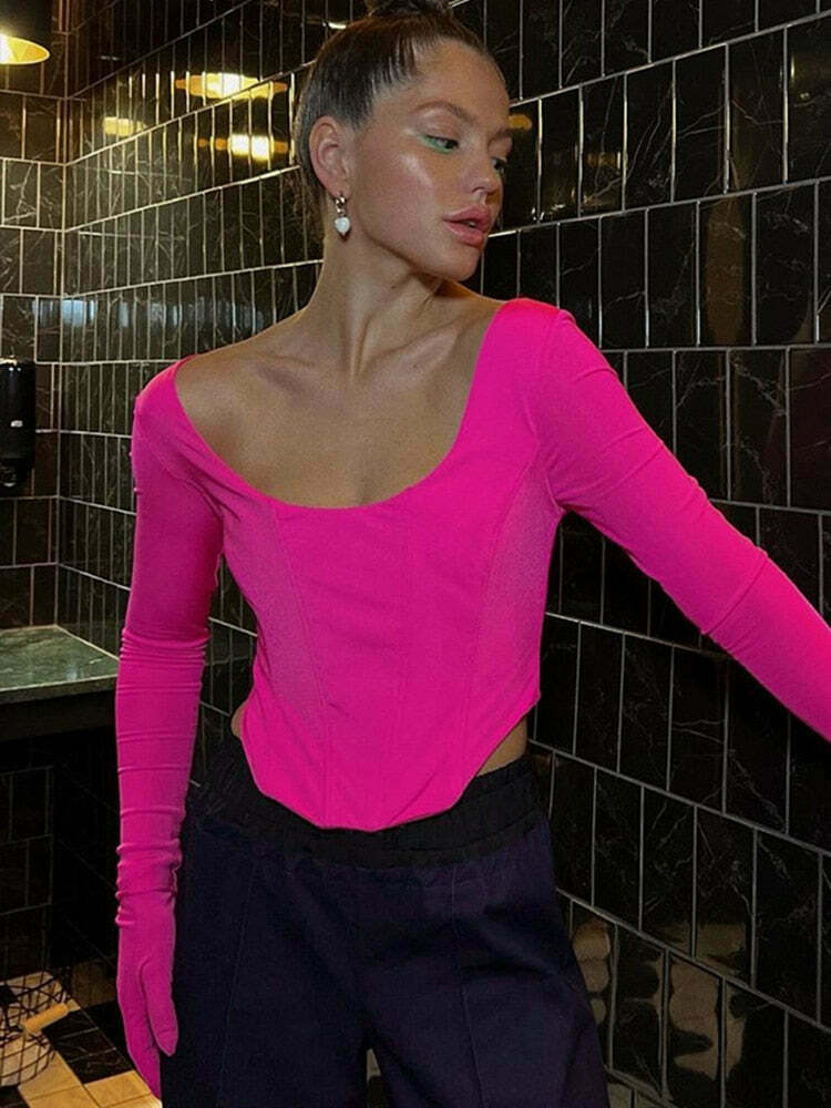 Coquette Aesthetic Vera Long Sleeve Gloves T-Shirt - Y2K Fashion Women's Top