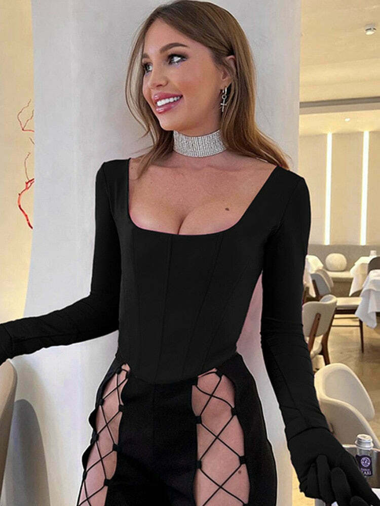 Coquette Aesthetic Vera Long Sleeve Gloves T-Shirt - Y2K Fashion Women's Top