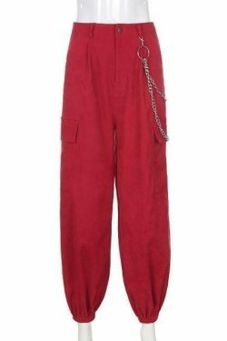 Coquette Aesthetic Vine Red Cargo Pants - Y2K Fashion Women's Grunge Style Outfit