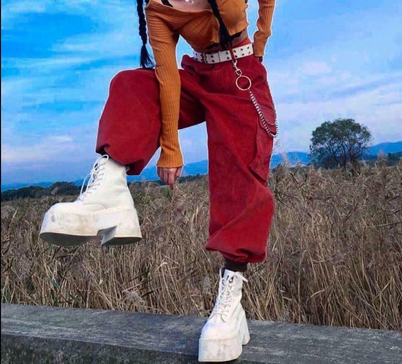 Coquette Aesthetic Vine Red Cargo Pants - Y2K Fashion Women's Grunge Style Outfit Coquette Aesthetic Vine Red Cargo Pants - Y2K Fashion Women's Grunge Style Outfit