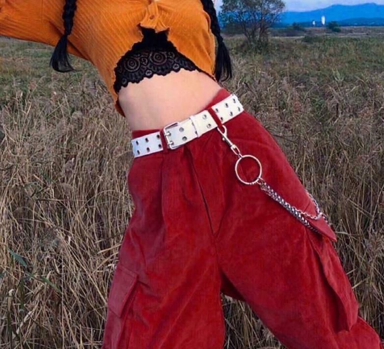 Coquette Aesthetic Vine Red Cargo Pants - Y2K Fashion Women's Grunge Style Outfit Coquette Aesthetic Vine Red Cargo Pants - Y2K Fashion Women's Grunge Style Outfit