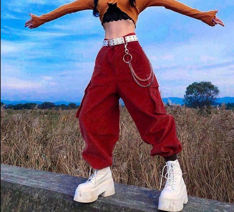 Coquette Aesthetic Vine Red Cargo Pants - Y2K Fashion Women's Grunge Style Outfit Coquette Aesthetic Vine Red Cargo Pants - Y2K Fashion Women's Grunge Style Outfit