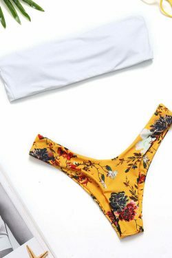 Coquette Aesthetic White Cami Bra & Printed Thong Bikini - Y2K Fashion Swimwear