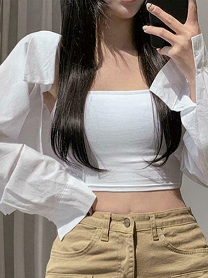 Coquette Aesthetic White Cardigan: Y2K Fashion Long Sleeve Blouse Coquette Aesthetic White Cardigan: Y2K Fashion Long Sleeve Blouse