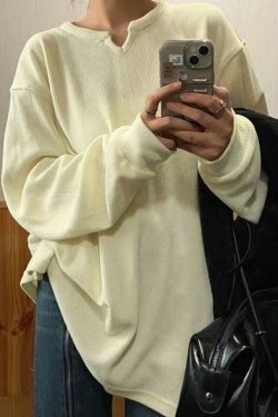 Coquette Aesthetic White Ribbed V-Neck Long Sleeve Knit Sweater