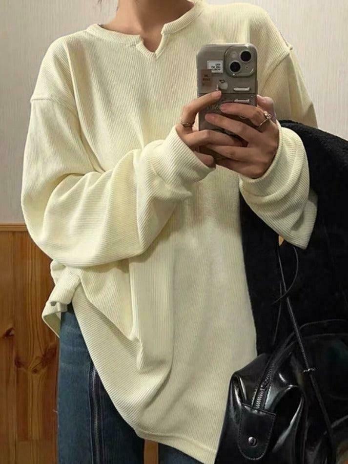 Coquette Aesthetic White Ribbed V-Neck Long Sleeve Knit Sweater Coquette Aesthetic White Ribbed V-Neck Long Sleeve Knit Sweater