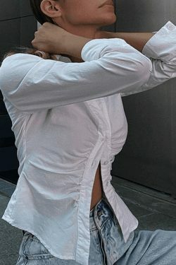 Coquette Aesthetic White Ruched Crop Top - Y2K Fashion Grunge Style Cute Tops & Pastel Goth Outfits