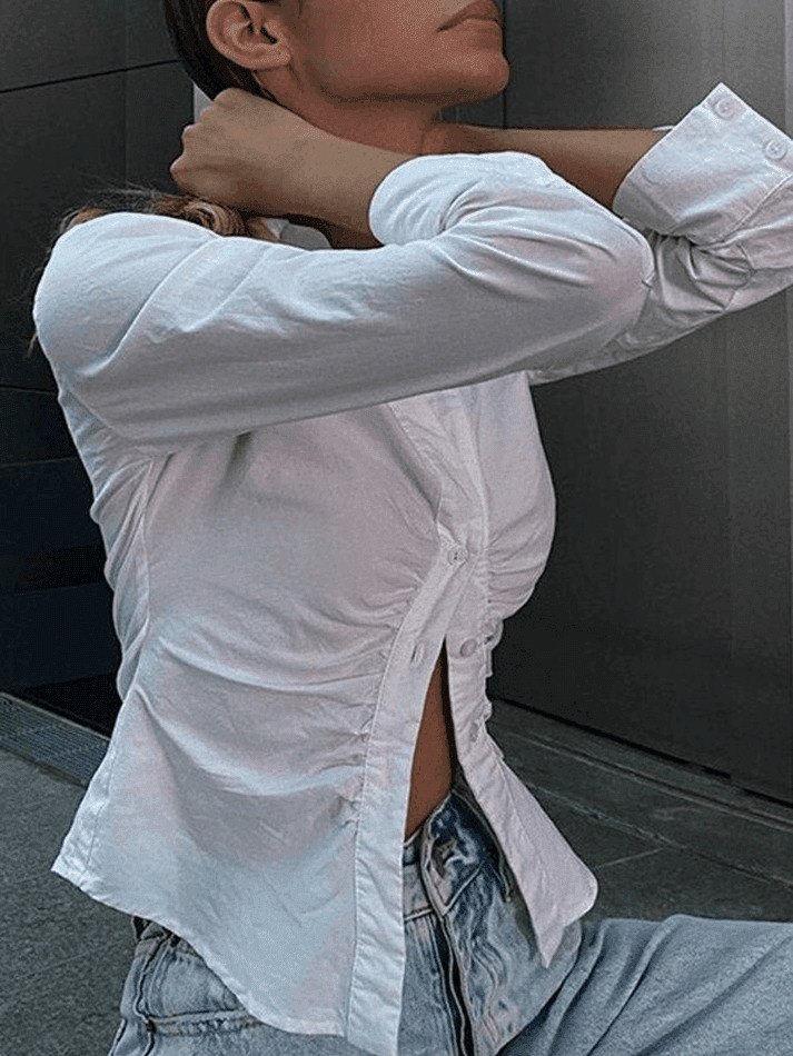 Coquette Aesthetic White Ruched Crop Top - Y2K Fashion Grunge Style Cute Tops & Pastel Goth Outfits