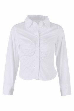 Coquette Aesthetic White Ruched Crop Top - Y2K Fashion Grunge Style Cute Tops & Pastel Goth Outfits