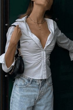 Coquette Aesthetic White Ruched Crop Top - Y2K Fashion Grunge Style Cute Tops & Pastel Goth Outfits