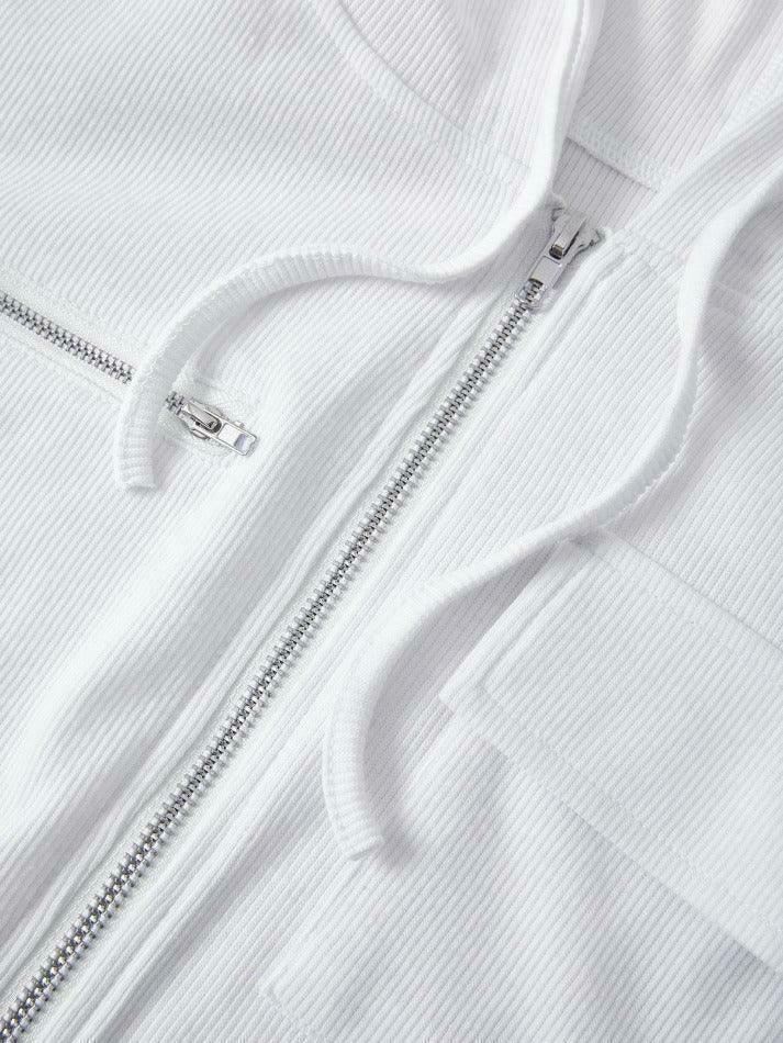 Coquette Aesthetic White Zip-Up Cropped Knit Hoodie Coquette Aesthetic White Zip-Up Cropped Knit Hoodie