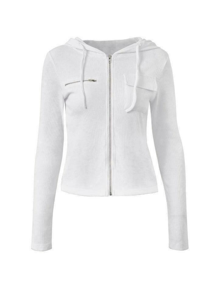 Coquette Aesthetic White Zip-Up Cropped Knit Hoodie Coquette Aesthetic White Zip-Up Cropped Knit Hoodie