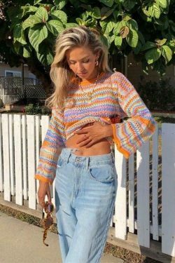 Coquette Aesthetic Wonderland Knitted Sweatshirt - Y2K Fashion Grunge Style Cute Tops & Cargo Skirt