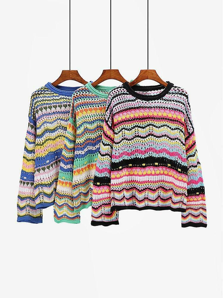 Coquette Aesthetic Wonderland Knitted Sweatshirt - Y2K Fashion Grunge Style Cute Tops & Cargo Skirt