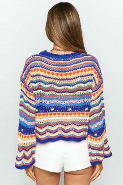 Coquette Aesthetic Wonderland Knitted Sweatshirt - Y2K Fashion Grunge Style Cute Tops & Cargo Skirt