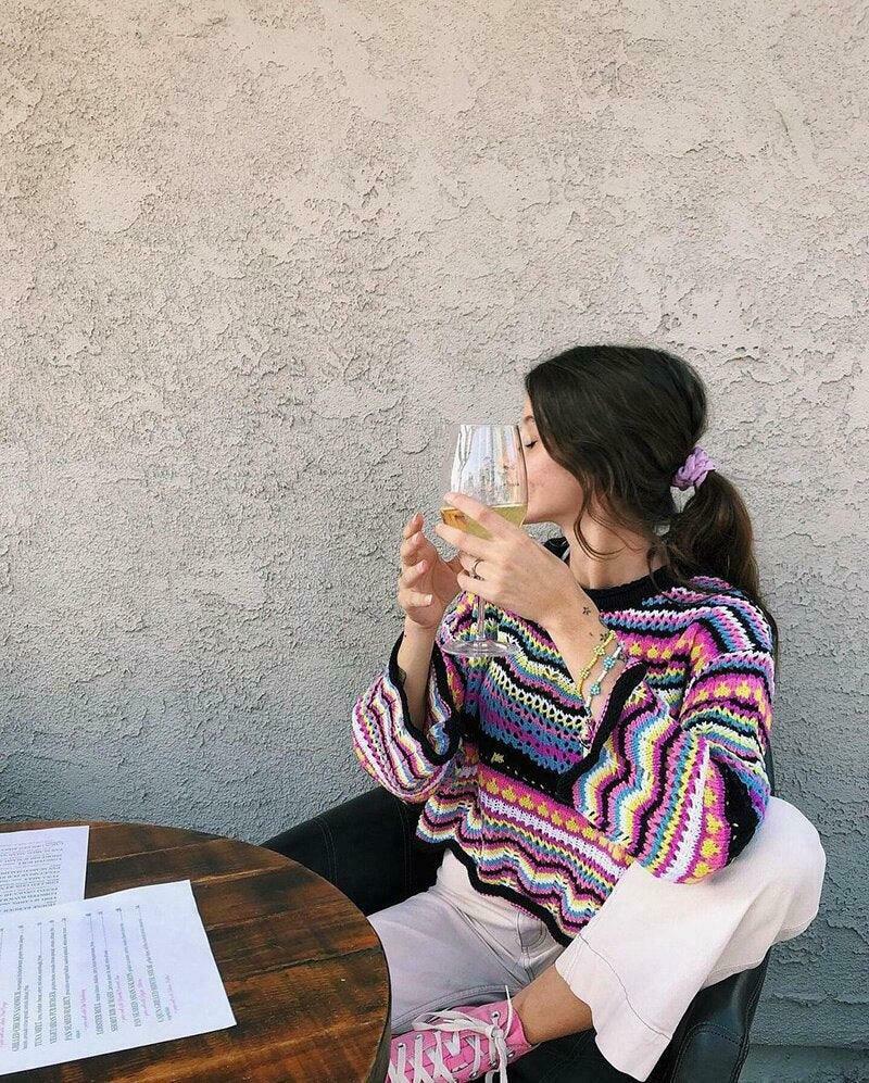 Coquette Aesthetic Wonderland Knitted Sweatshirt - Y2K Fashion Grunge Style Cute Tops & Cargo Skirt