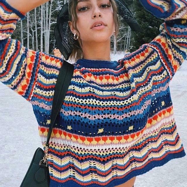 Coquette Aesthetic Wonderland Knitted Sweatshirt - Y2K Fashion Grunge Style Cute Tops & Cargo Skirt