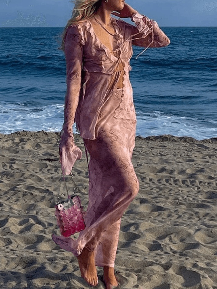 Coquette Aesthetic Wood Ear Print Skirt Suit - Y2K Fashion Outfit Coquette Aesthetic Wood Ear Print Skirt Suit - Y2K Fashion Outfit