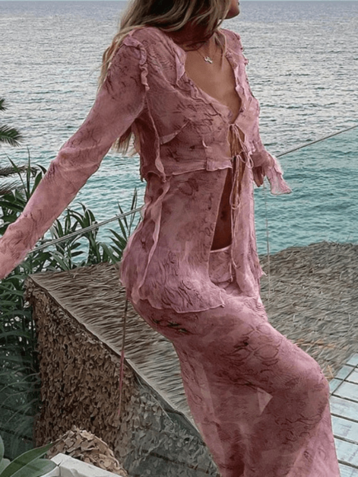 Coquette Aesthetic Wood Ear Print Skirt Suit - Y2K Fashion Outfit Coquette Aesthetic Wood Ear Print Skirt Suit - Y2K Fashion Outfit