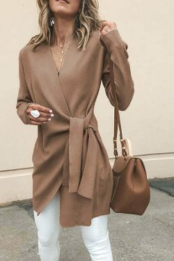 Coquette Aesthetic Woolen V-Neck Belted Cardigan Coat