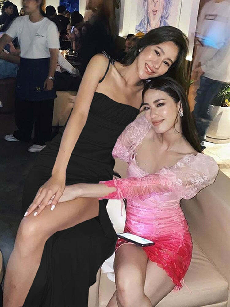 Coquette Aesthetic Y2K Fashion Party Dress - Grunge Style with a Touch of Elegance