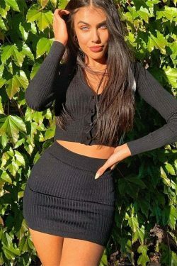 Coquette Aesthetic Y2K Fashion Shaina Mini Bodycon Skirt Set