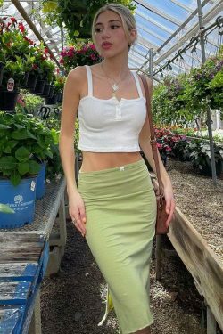 Coquette Aesthetic Y2K Fashion Silk Slit Bodycon Skirt