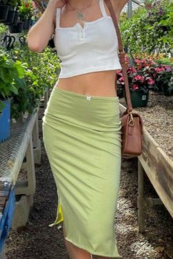 Coquette Aesthetic Y2K Fashion Silk Slit Bodycon Skirt