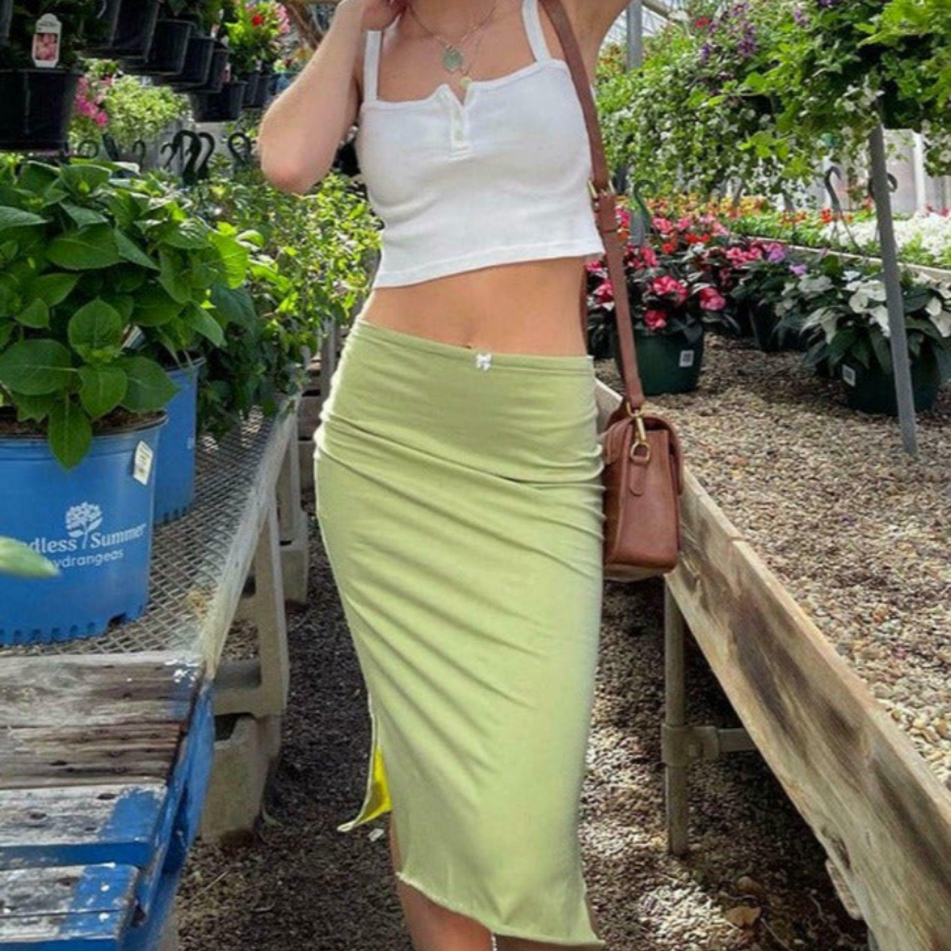 Coquette Aesthetic Y2K Fashion Silk Slit Bodycon Skirt Coquette Aesthetic Y2K Fashion Silk Slit Bodycon Skirt