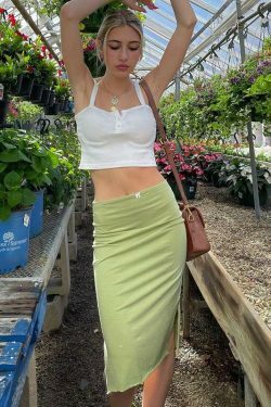 Coquette Aesthetic Y2K Fashion Silk Slit Bodycon Skirt