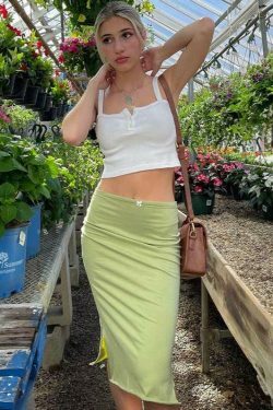 Coquette Aesthetic Y2K Fashion Silk Slit Bodycon Skirt