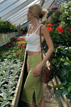 Coquette Aesthetic Y2K Fashion Silk Slit Bodycon Skirt