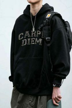 Coquette Aesthetic Y2K Hoodie with 'Carpe Diem' Applique - Women's Fashion