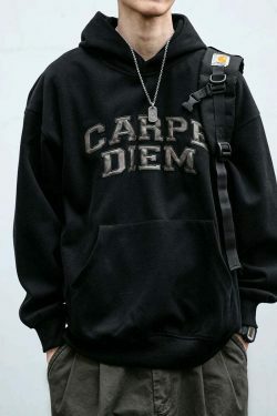 Coquette Aesthetic Y2K Hoodie with 'Carpe Diem' Applique - Women's Fashion