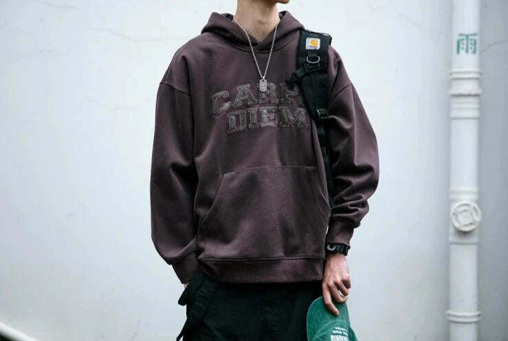 Coquette Aesthetic Y2K Hoodie with 'Carpe Diem' Applique - Women's Fashion