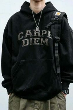 Coquette Aesthetic Y2K Hoodie with 'Carpe Diem' Applique - Women's Fashion