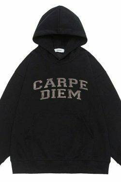 Coquette Aesthetic Y2K Hoodie with 'Carpe Diem' Applique - Women's Fashion