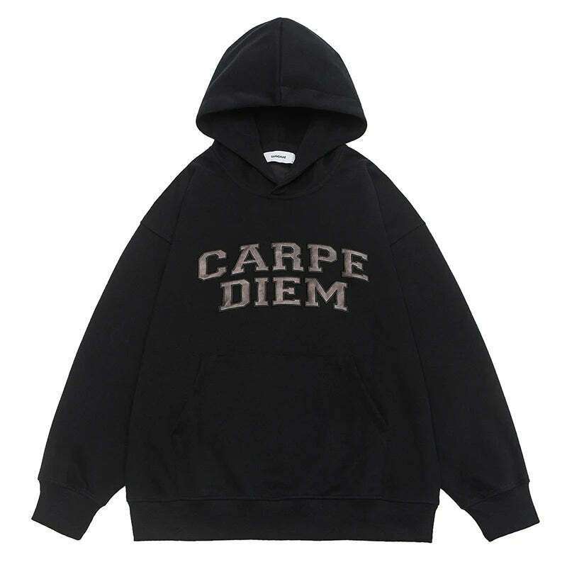 Coquette Aesthetic Y2K Hoodie with 'Carpe Diem' Applique - Women's Fashion